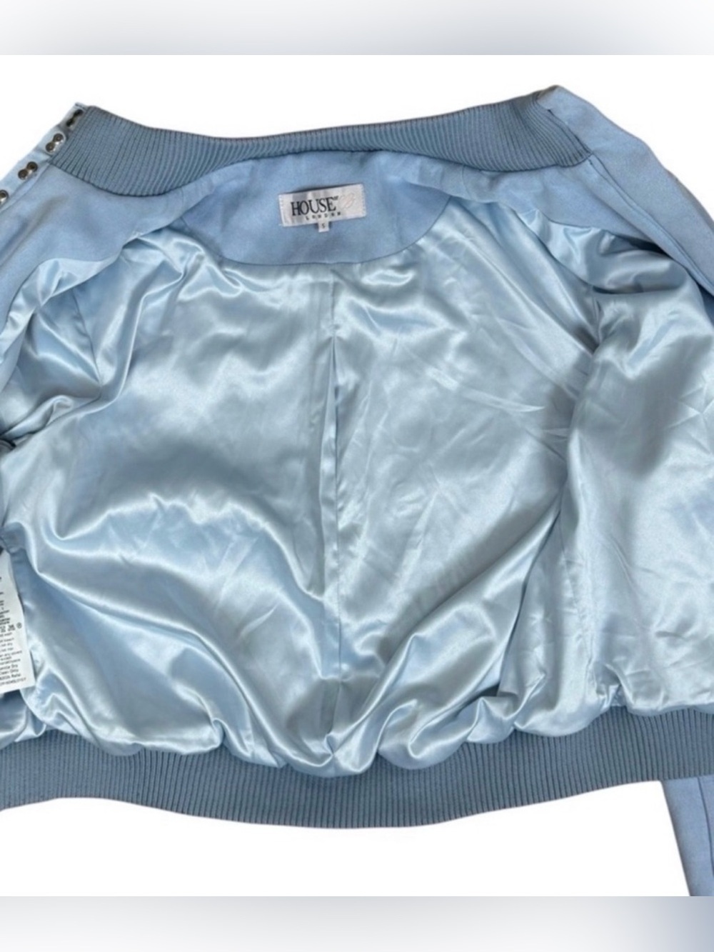 House of CB Rafal Powder Blue Faux Suede Corset Bomber Cropped Y2K S - Picture 11 of 16